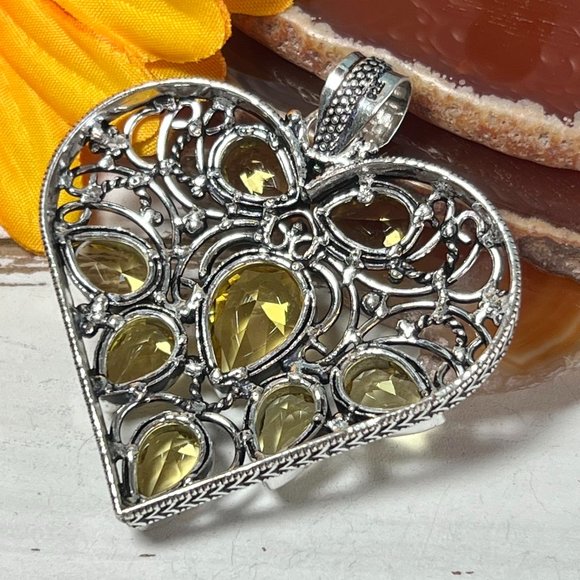 Heart Pendant Citrine Large Handmade Gemstone 924 Stamped Bohemian Sparkler New! - Picture 7 of 13